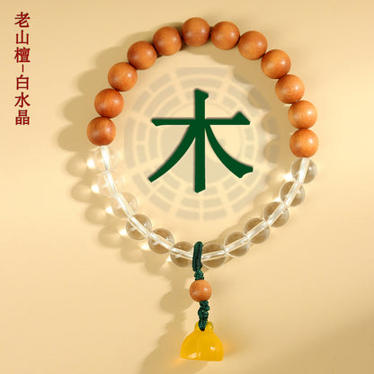 Five Elements Crystal Agate Wooden Bracelet - Balance Energy and Cultural Harmony