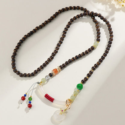 Antique Buddhist Prayer Beads Necklace with Agarwood and Red Sandalwood - Spiritual Meditation Accessory