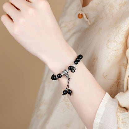 Natural Obsidian Buddha Beads Bracelet｜Spiritual Protection & Zen Energy for Women