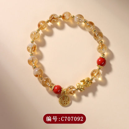 Yellow Pagoda Crystal and Imperial Red Cinnabar Lucky Bracelet for Women