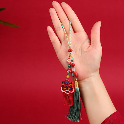 Natural Imperial Red Cinnabar Lion Car Pendant - Mystical Protection Charm
