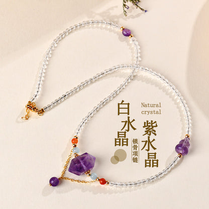 Natural White Crystal Amethyst Fortune Luck Collarbone Necklace | Spiritual Energy Jewelry