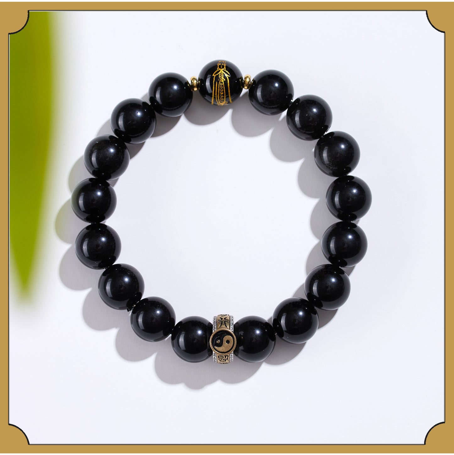 Natural Obsidian Nine-Character Mantra Bagua Bracelet - Zodiac Year Guardian & Couple Harmony