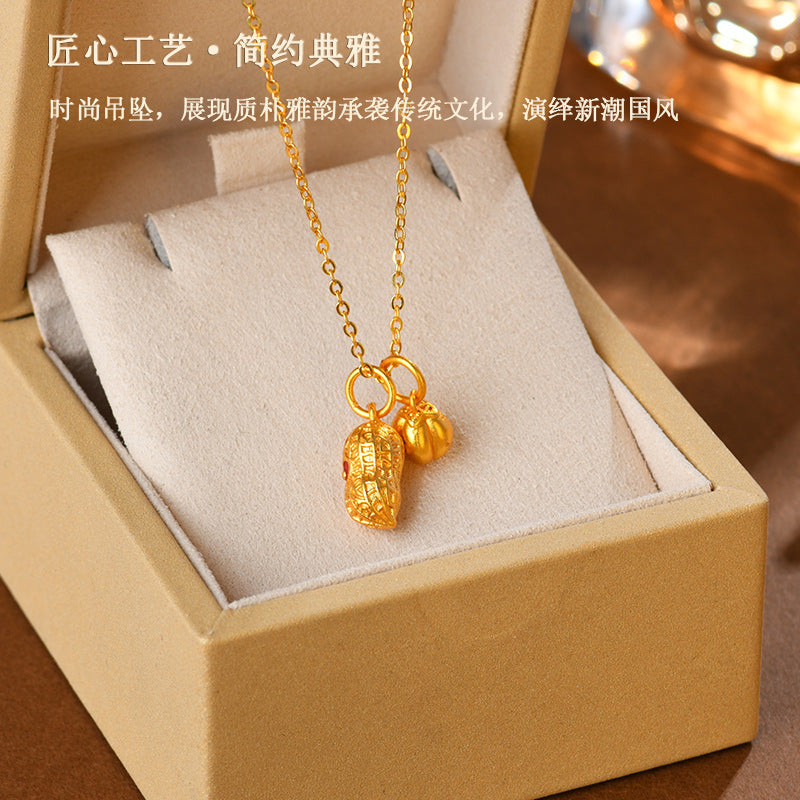 Golden Persimmon Peanut Pendant Necklace | Chinese Style Lucky Charm Collarbone Chain