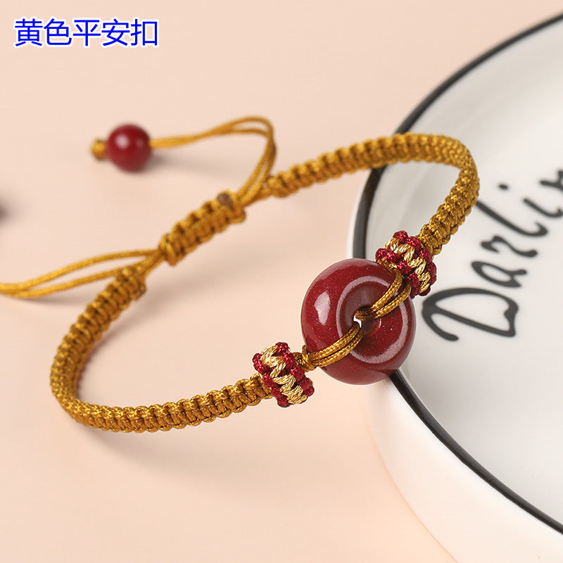 Handwoven Cinnabar Six-Word Mantra Red String Bracelet - Protection & Luck Charm