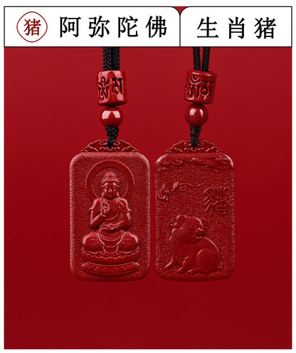 Natural Purple Gold Cinnabar Zodiac Birth Buddha Pendant - Eight Guardian Deities Protection Amulet