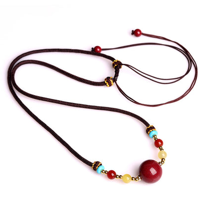 Natural Cinnabar Purple Gold Sand Fortune Bead Necklace - Wealth & Protection Amulet