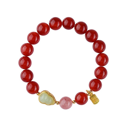 Natural Red Agate Strawberry Crystal Gourd Bracelet | Chinese Style Fortune Prosperity Unisex