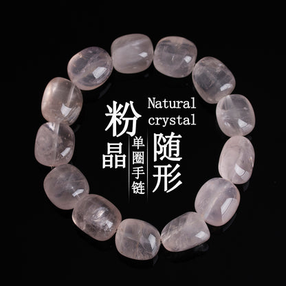 Natural Pink Crystal Irregular Bead Single Loop Bracelet - Peach Blossom Energy & Elegant Charm
