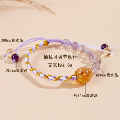 Natural Amethyst Citrine Handmade Braided Bracelet｜Spiritual Energy & Romantic Charm for Women