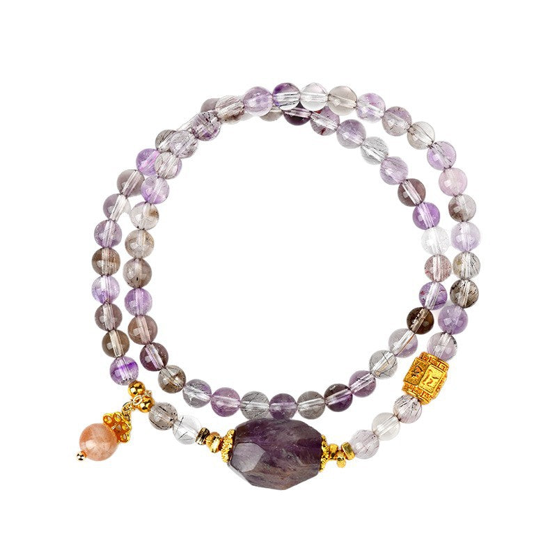 Natural Super Seven Crystal Purple Phantom Double Circle Bracelet - Spiritual Energy & Elegance for Women