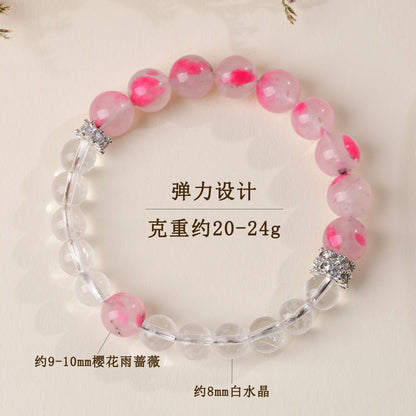 Natural Cherry Blossom White Crystal Love Bracelet | Peach Pink Women's Spiritual Jewelry