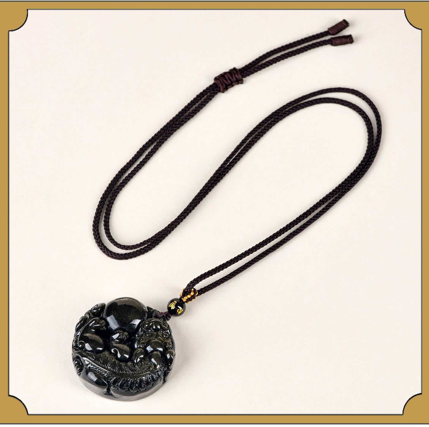 Natural Gold Obsidian Pixiu Pendant - Lucky Charm Necklace for Wealth and Protection