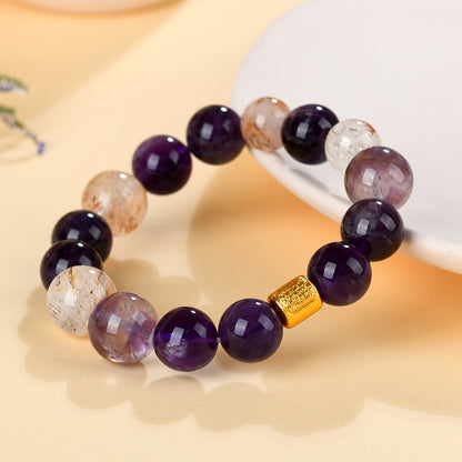 Natural Amethyst Super Seven Bracelet with Black Gold | Elegant Spiritual Jewelry for Women
