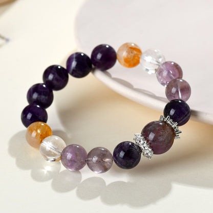 Natural Amethyst Yellow Gum Flower White Crystal Bracelet - Spiritual Harmony & Energy Balance