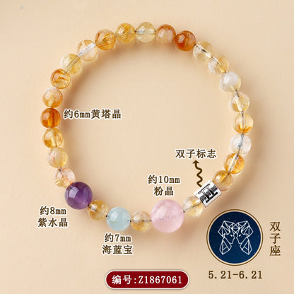 Natural Crystal Zodiac Bracelet | Multi-Gemstone Protection & Luck Charm for Women