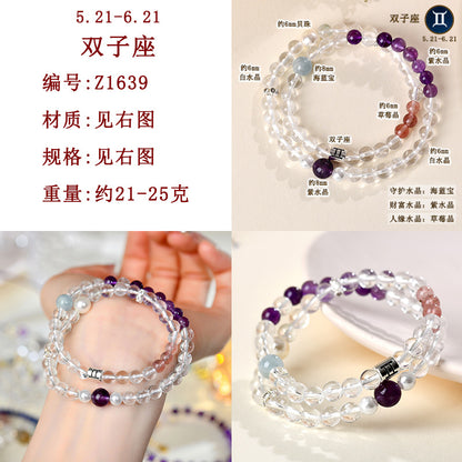 Natural Crystal Zodiac Bracelet | Multi-Gemstone Protection & Luck Charm for Women