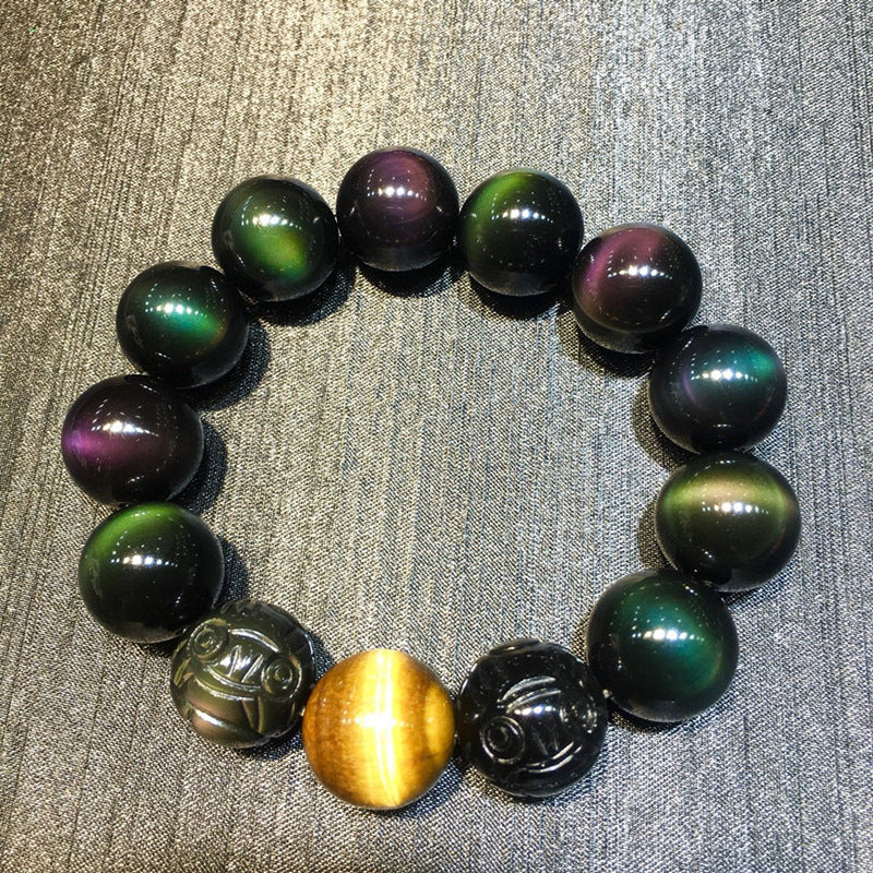 Natural Double Color Eye Obsidian Pixiu Bracelet - Spiritual Protection & Wealth Attraction