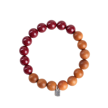 Natural Cinnabar Peach Wood Bracelet | Chinese Spiritual Protection Jewelry for Men and Women