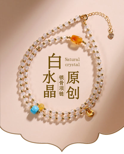 Pure White Crystal Collarbone Necklace for Women - Spiritual Elegance & Positive Energy