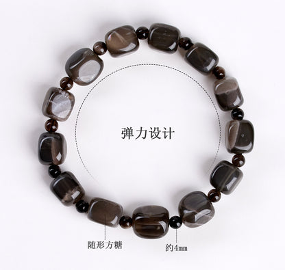 Natural Gray Moonstone Sugar Cube Bracelet | Mystical Protection & Feminine Elegance