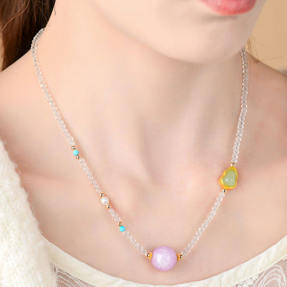 Natural White Crystal Purple Kyanite Gourd Necklace | Adjustable Collarbone Chain for Women