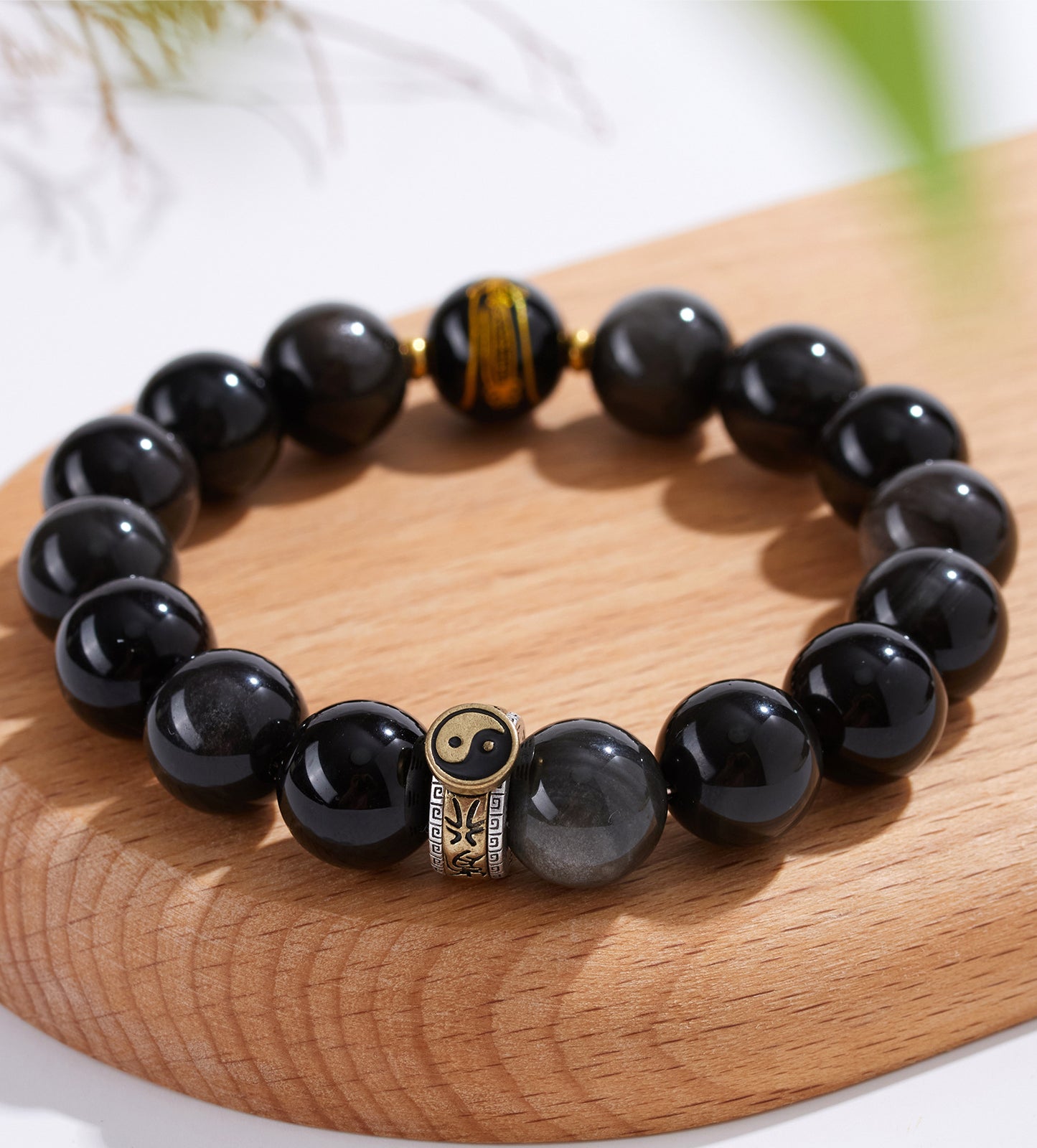 Natural Obsidian Nine-Character Mantra Bagua Bracelet - Zodiac Year Guardian & Couple Harmony