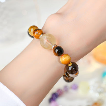 Golden Tiger Eye Natural Crystal Lucky Bracelet for Zodiac Year Protection and Wealth
