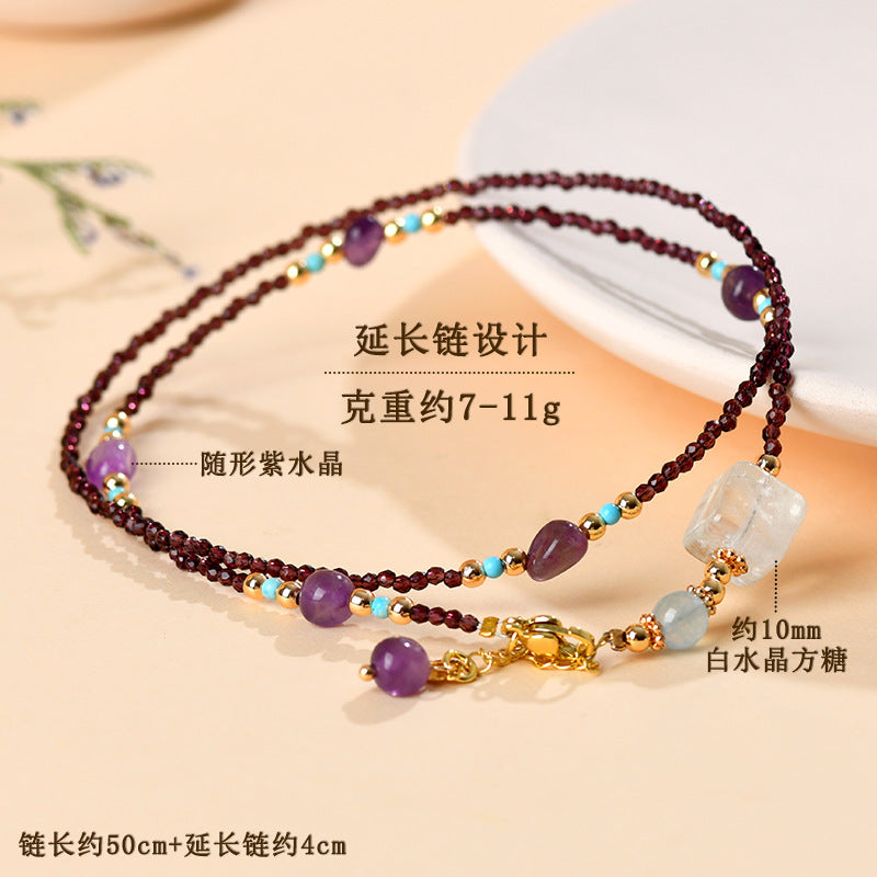 Natural Amethyst Freeform Crystal Sugar Cube Collarbone Necklace for Women - Spiritual Energy & Elegance