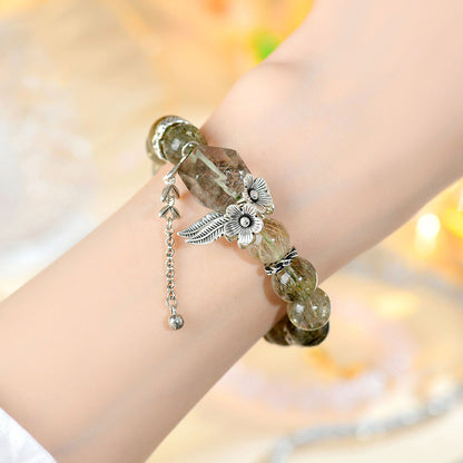 Natural Green Tourmaline Hair Crystal Bracelet | Wealth Protection & Spiritual Energy Amulet