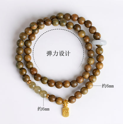Natural Green Sandalwood Hetian Jade Double Circle Bracelet - Zen Harmony Buddhist Beads