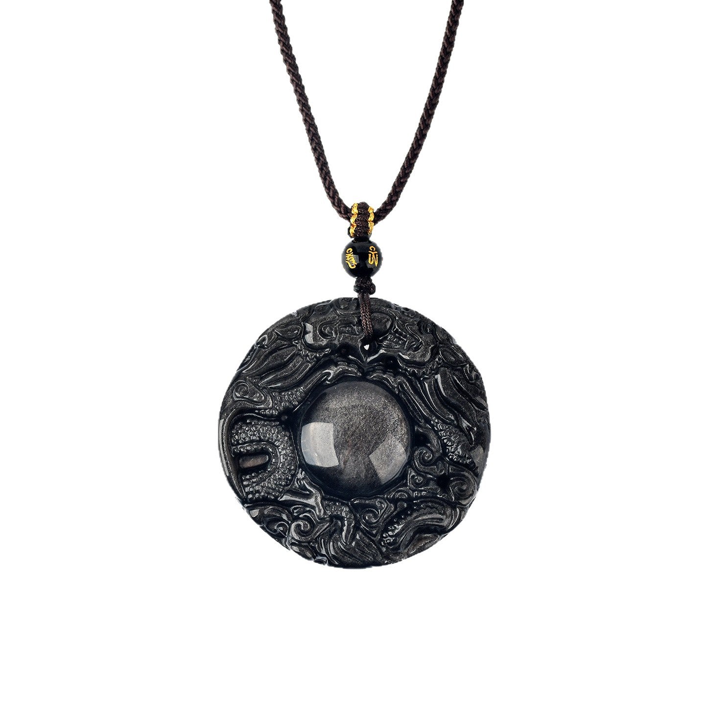 Natural Obsidian Double Dragon Guardian Pendant for Zodiac Year Protection and Good Fortune