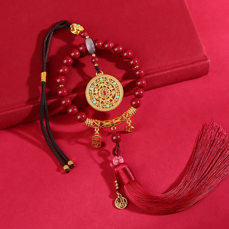 Natural Purple Gold Cinnabar Five Blessings Compass Car Hanging | Spiritual Protection & Wealth Attraction