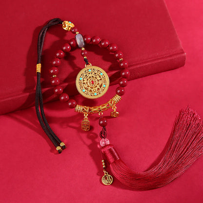 Natural Purple Gold Cinnabar Five Blessings Compass Car Hanging | Spiritual Protection & Wealth Attraction