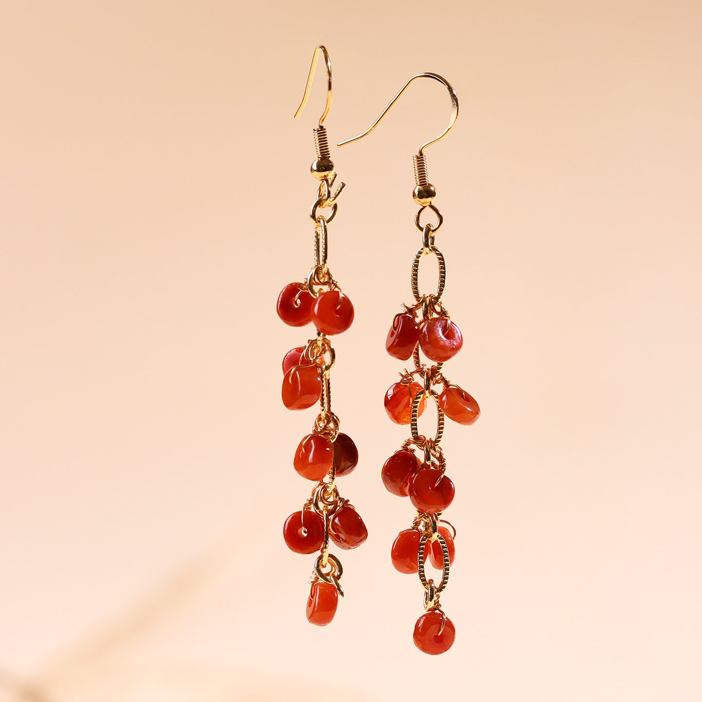 Natural Emerald Red Jade Tassel Earrings | Chinese Retro Style Luxury Women's Jewelry