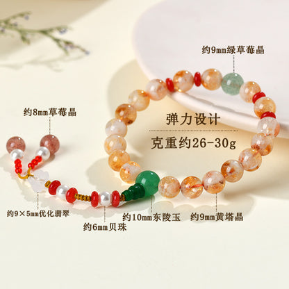 Yellow Pagoda and Green Strawberry Crystal Bracelet | Natural Energy & Mystical Fashion