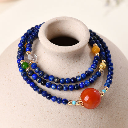 Natural Lapis Lazuli and Southern Red Agate Collarbone Necklace | Wisdom and Protection Talisman