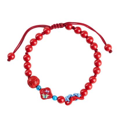 Imperial Red Cinnabar Butterfly Rope Bracelet | Natural Mineral Protection & Chinese Style Elegance