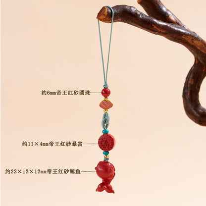 Imperial Red Cinnabar Whale Phone Chain Pendant - Protective Charm for Good Fortune