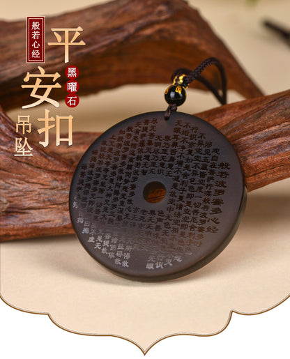 Natural Ice Obsidian Prajna Heart Sutra Peace Pendant Necklace – Spiritual Harmony & Protection