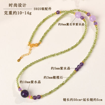Natural Peridot Amethyst Collarbone Necklace - S925 Silver Spiritual Energy Jewelry