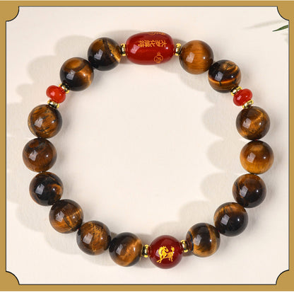 Natural Yellow Tiger Eye Tai Sui Bracelet - Zodiac Year Wealth Protection Unisex Design
