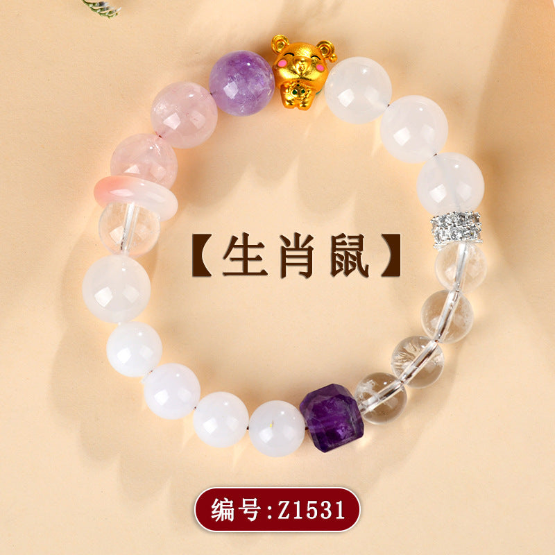 Twelve Zodiac Natural Crystal Multi-Gem Bracelet - Cosmic Harmony & Fortune Attractor