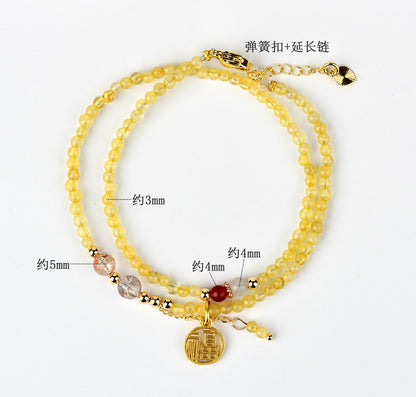 Natural Golden Rutilated Quartz Double Circle Bracelet | Wealth Attraction & Adjustable Mystical Design