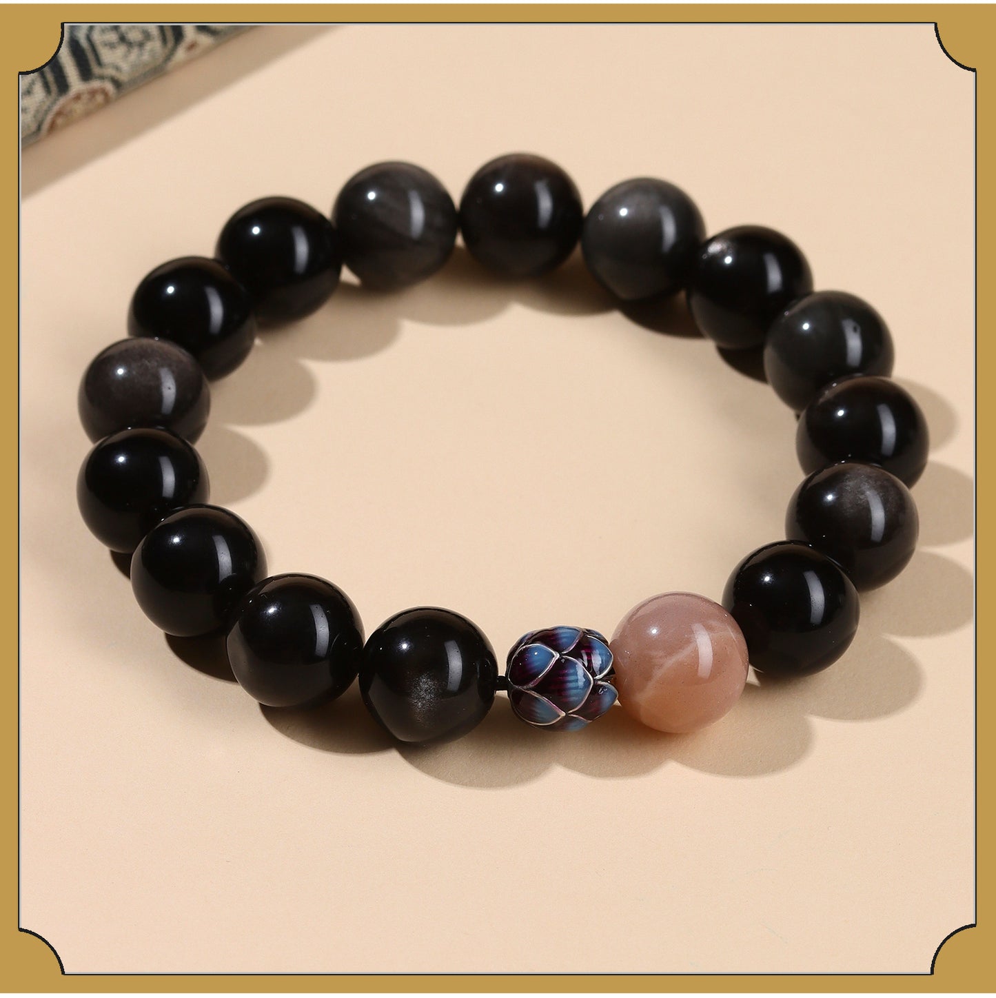Natural Obsidian Sunstone Couple's Meditation Bracelet | Protection & Harmony Energy