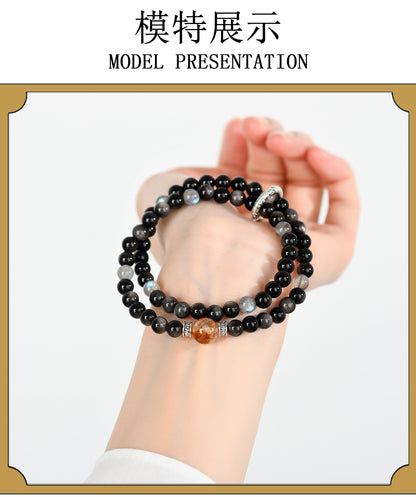 Natural Silver Obsidian Gray Moonlight Double Circle Bracelet - Spiritual Protection & Energy Balance