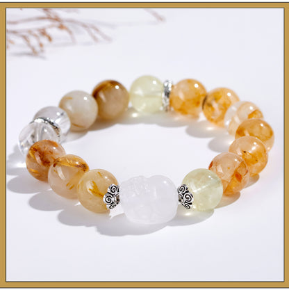 Natural Crystal Five Elements Bracelet with Lucky Pixiu - Unisex Couple Style for Balance and Wealth