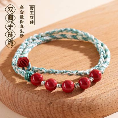 Natural Imperial Red Cinnabar Double Circle Tibetan Bracelet | Spiritual Protection & Harmony