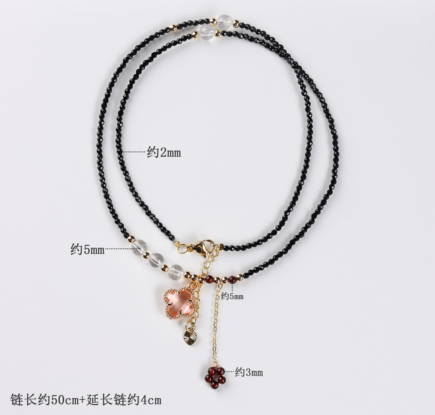 Black Spinel Multi-Circle Bracelet with Four-Leaf Clover | Lucky Charm Protection Jewelry