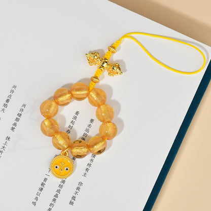 Gold Foil Incense Ash Glaze Five-Way God of Wealth Prayer Beads Phone Pendant